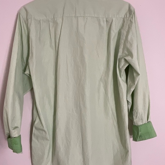 Ermenegildo Zegna Shirt Mens Large Soft Green Striped L/S Button Up Shirt - Picture 3 of 8